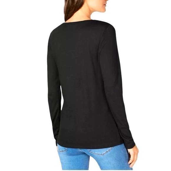 INC Blue Cut Out Light Knit Crew Neck Top and Long Sleeve - Picture 3 of 5